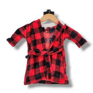 Modern Baby Buffalo Plaid Sherpa Lined Hood Long Sleeve Robe Size 0-9 Months‎